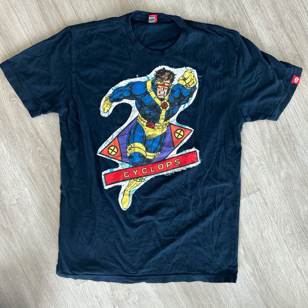 Marvel Comics Cyclops appliqué short sleeve T-Shirt Navy adult Medium cotton